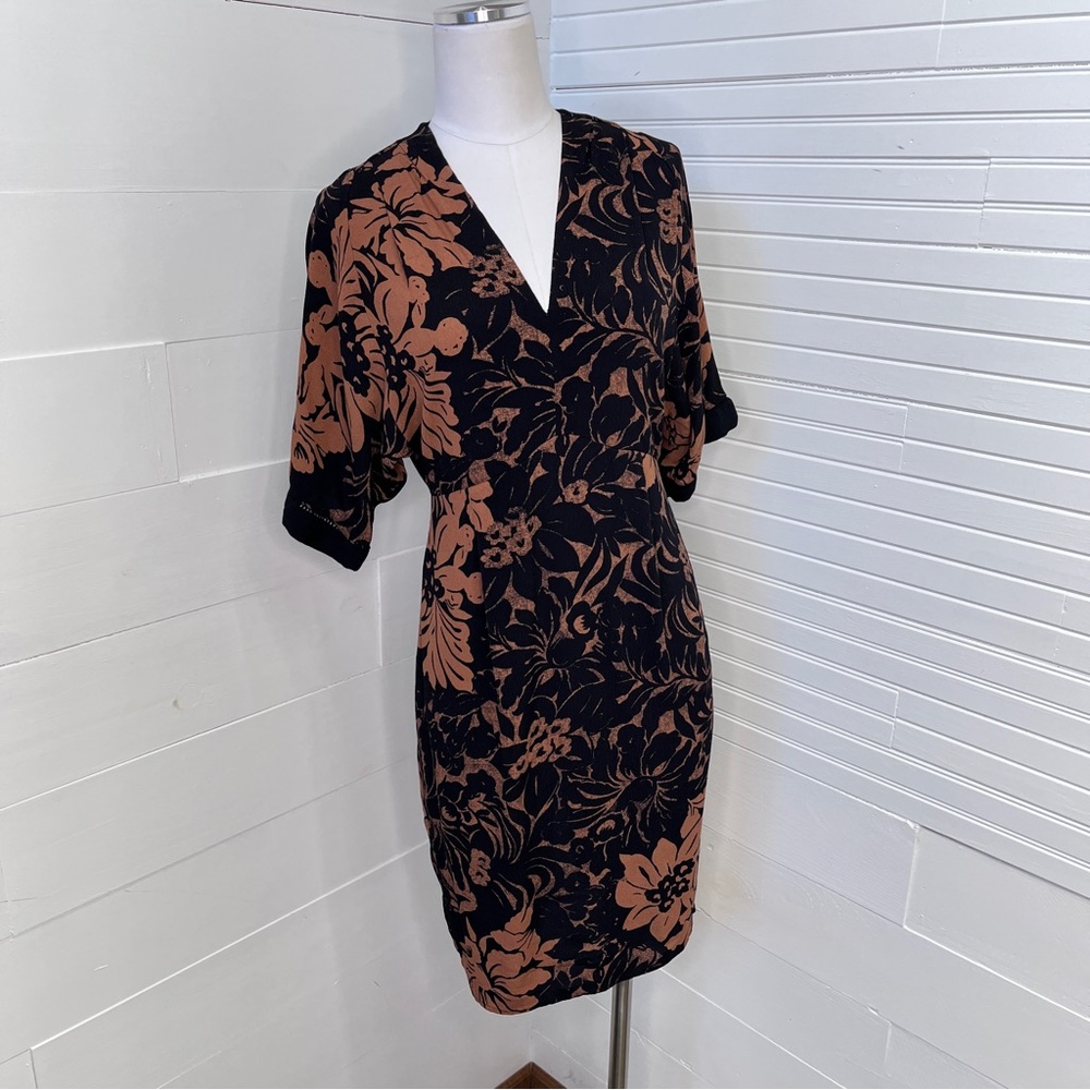 Anthro Maeve Black and Brown Floral "Mirabilis"Dress